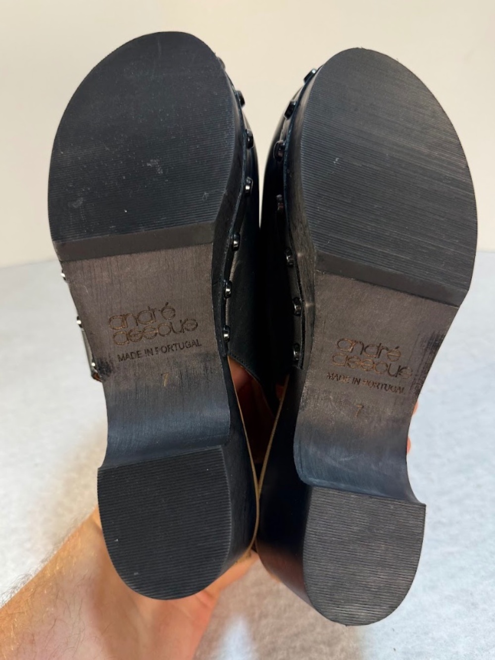 André Assous Black Leather Slingback Clogs Women's 7 Made in Portugal - Picture 2 of 8